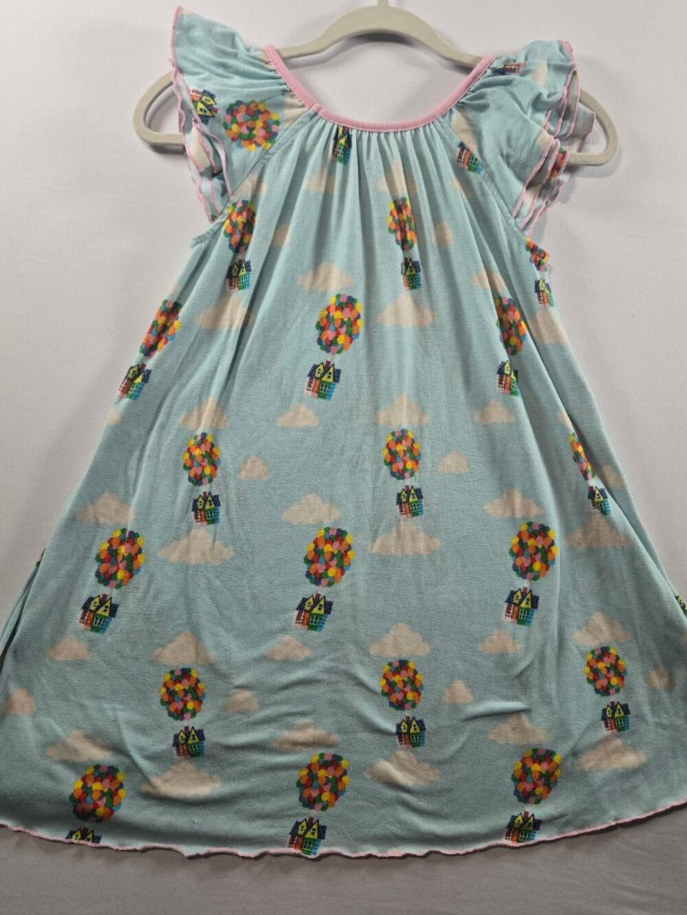 Disney Pixar Up Girls Nightgown Size 7/8 Blue Balloon House Flutter Sleeve Pajam - Picture 1 of 9